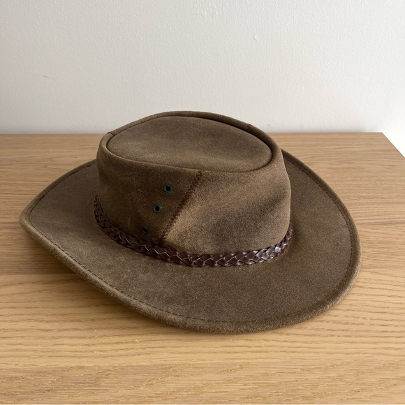 Purely Outback Jacaru Brown Leather Australian Outback hat XL braided cowboy - Picture 2 of 7